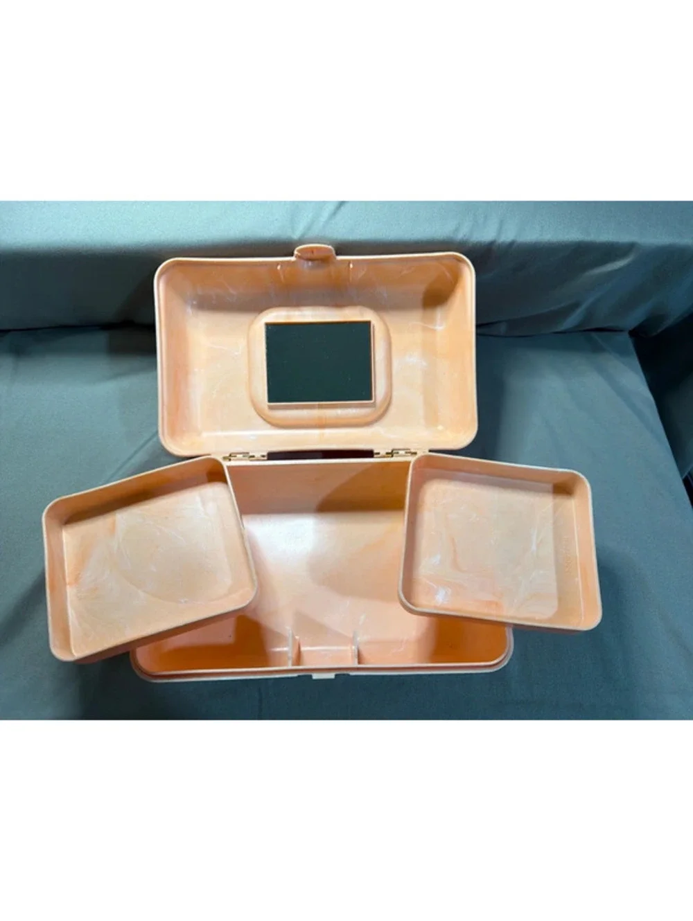 Vintage Style Mini Makeup Case/jewelry Organizer Peach Marble  9”